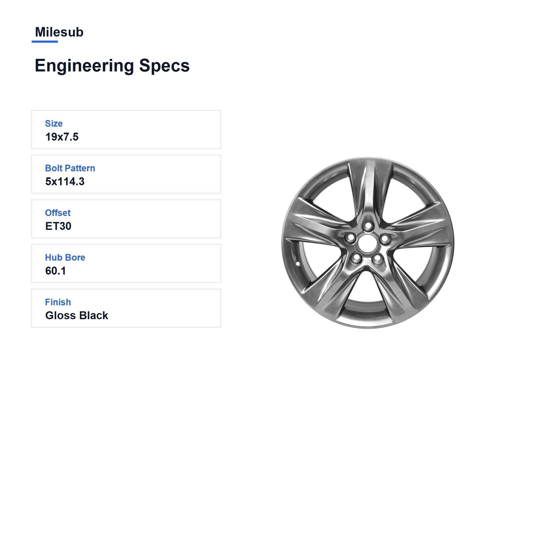 Milesub 19" OEM Style Replacement Wheel for Toyota Highlander 2014-2019 - Engineering Specs