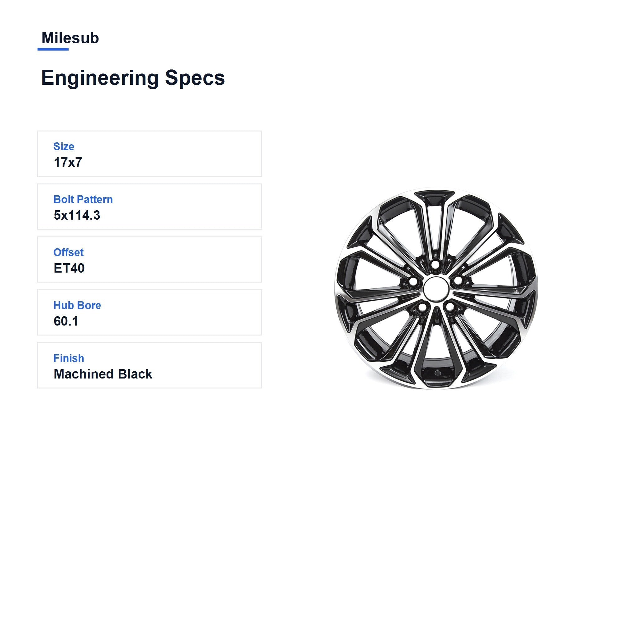 Milesub 17" OEM Style Replacement Wheel for Toyota Camry 2006-2017 - Engineering Specs