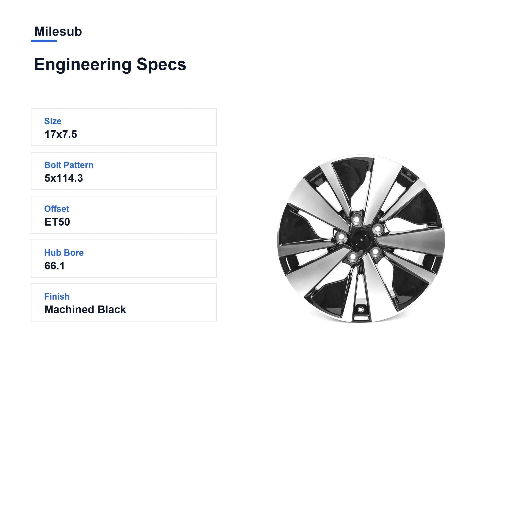 Milesub 17" OEM Style Replacement Wheel for Nissan Altima 2019-2022 - Engineering Specs