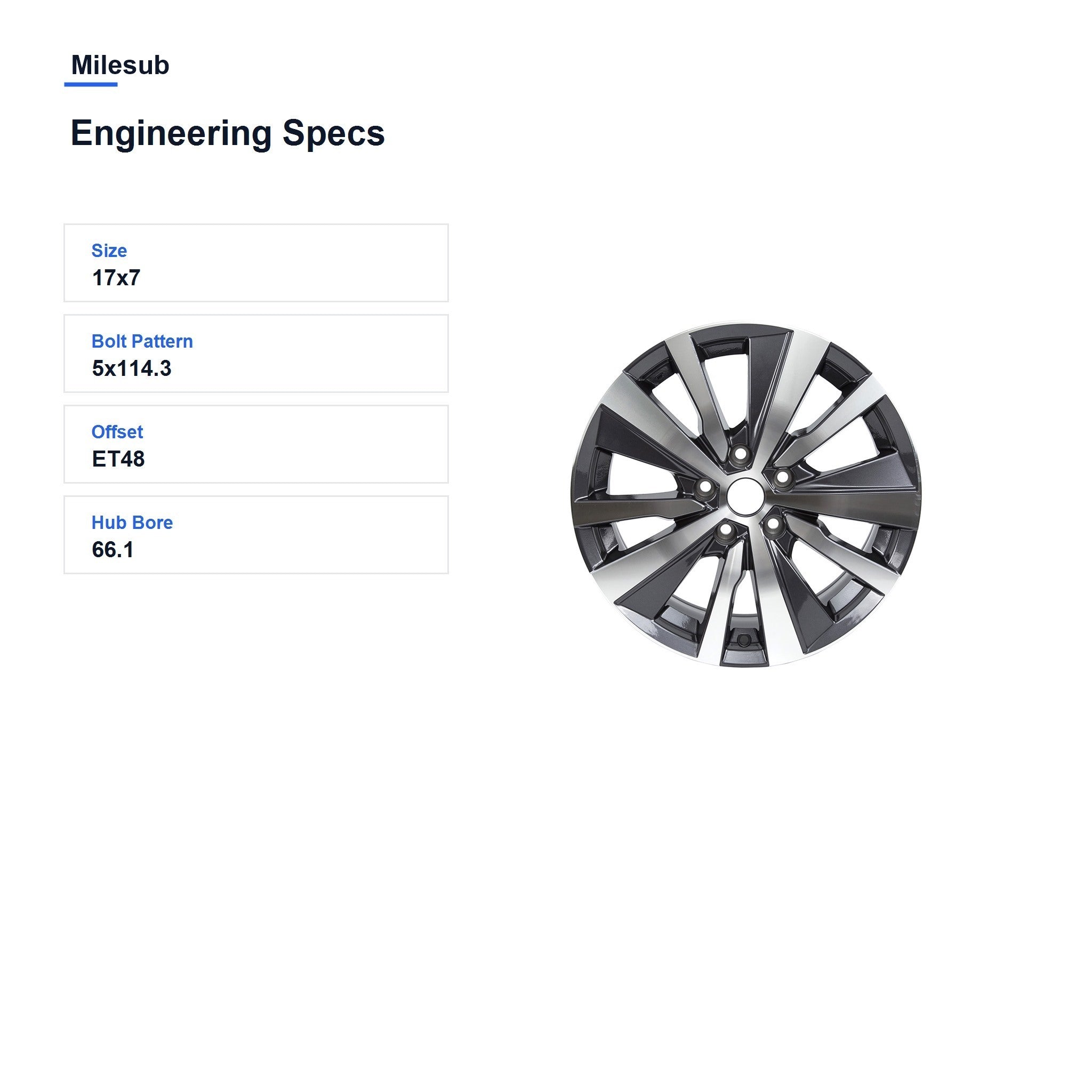 Milesub 17" OEM Style Replacement Wheel for Nissan Altima 2016-2018 - Engineering Specs