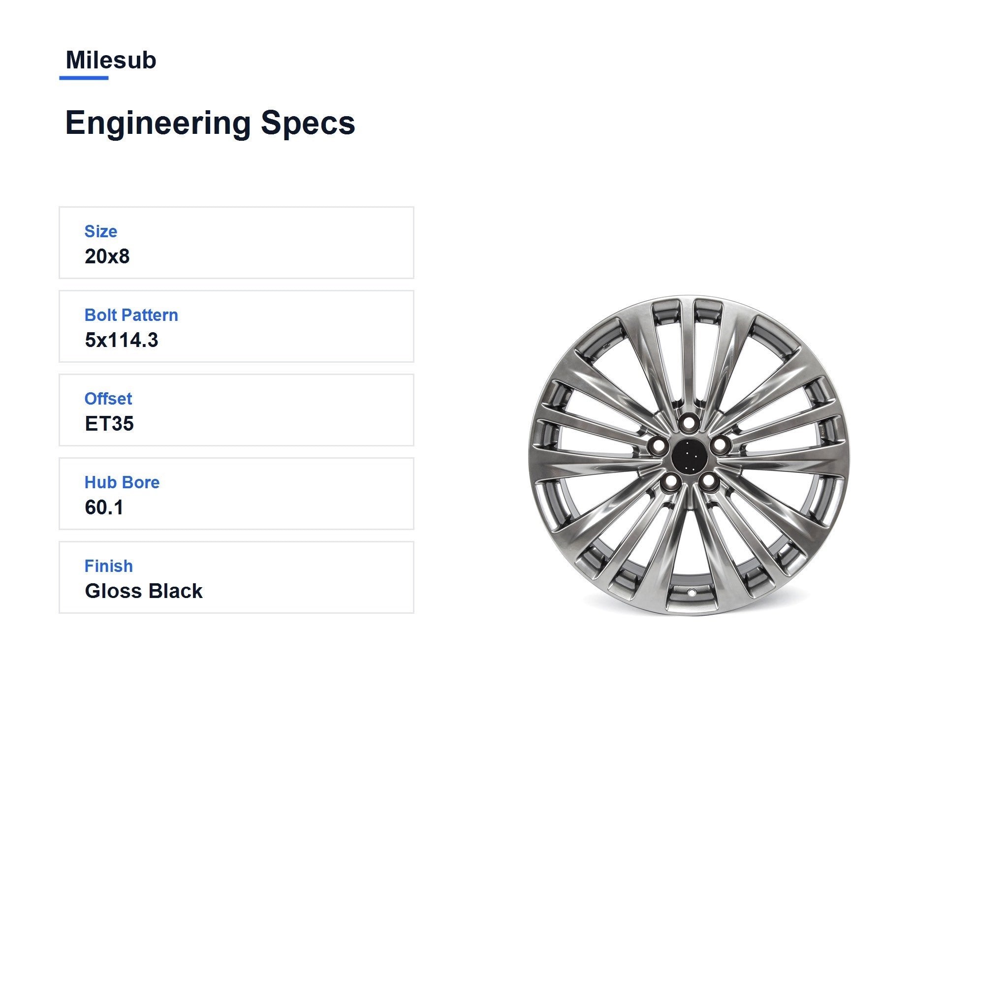 Milesub 20" OEM Style Replacement Wheel for Toyota Highlander 2020-2022 - Engineering Specs