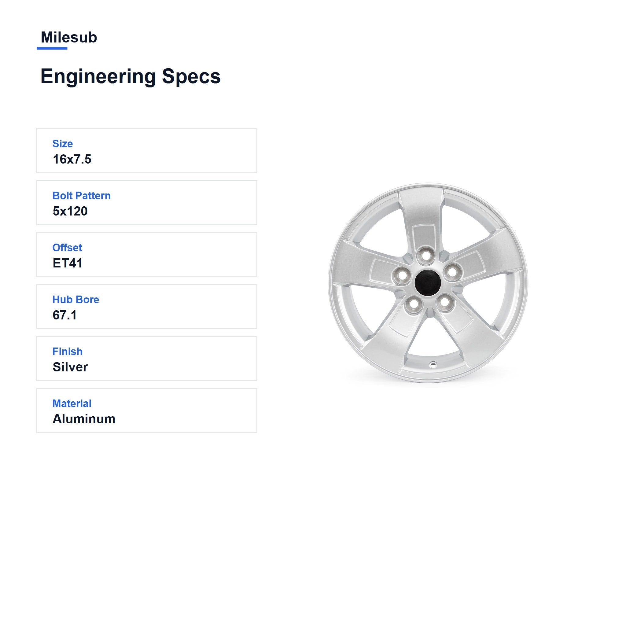 Milesub 16" OEM Style Replacement Wheel for 闆經鍏?Malibu 2013-2016 - Engineering Specs