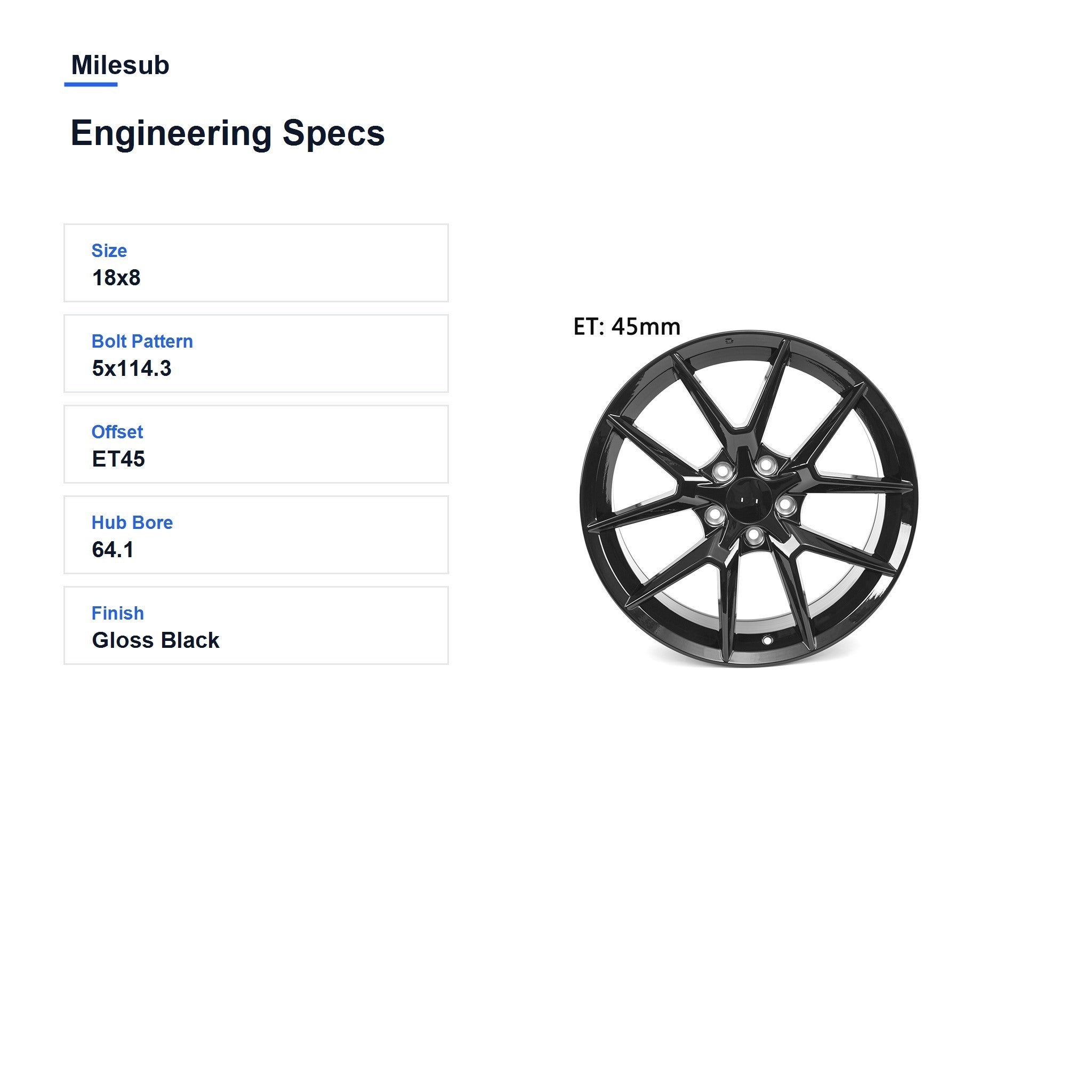 Milesub 18" OEM Style Replacement Wheel for Honda Civic 2016-2024 - Engineering Specs
