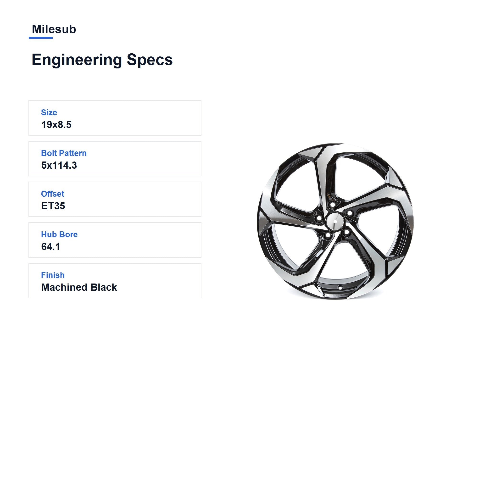 Milesub 19" OEM Style Replacement Wheel for Honda 鍒€閿?- - Engineering Specs
