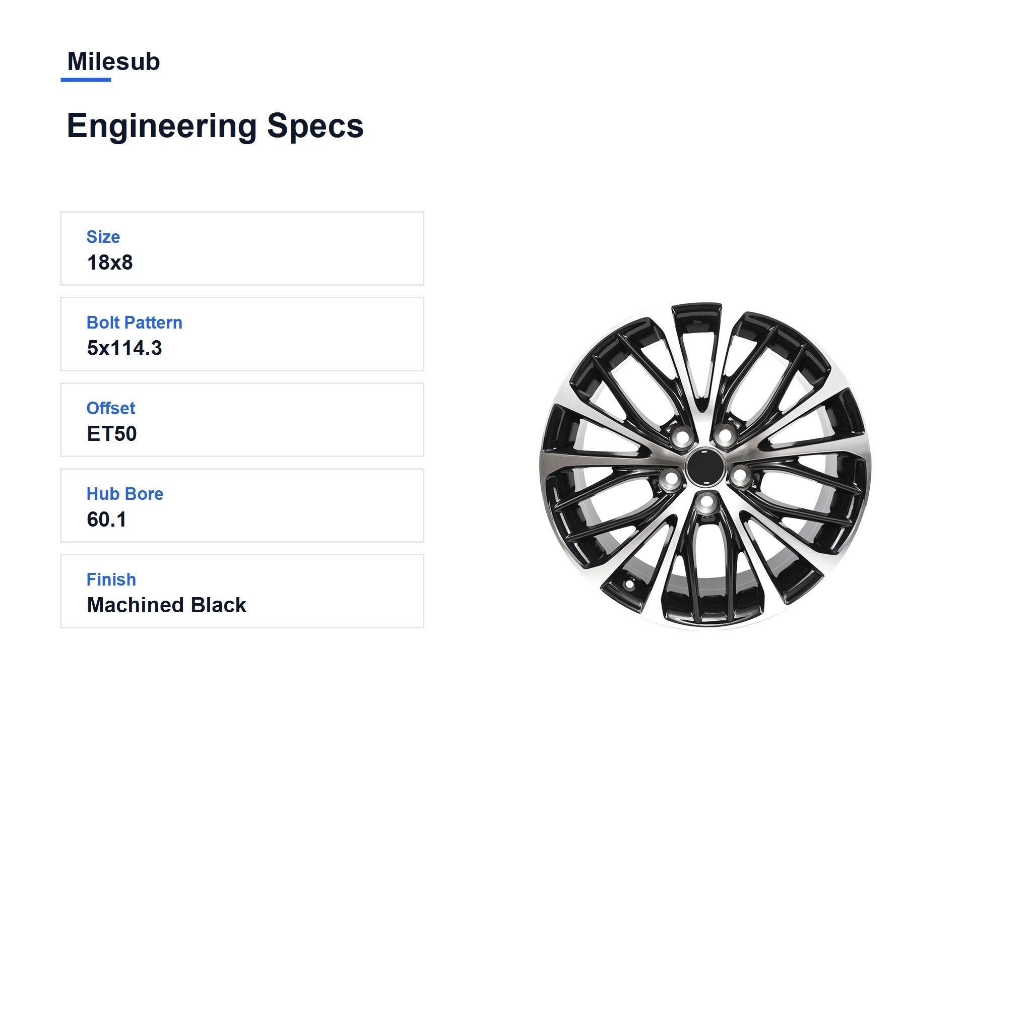 Milesub 18" OEM Style Replacement Wheel for Toyota Camry 2018-2020 - Engineering Specs