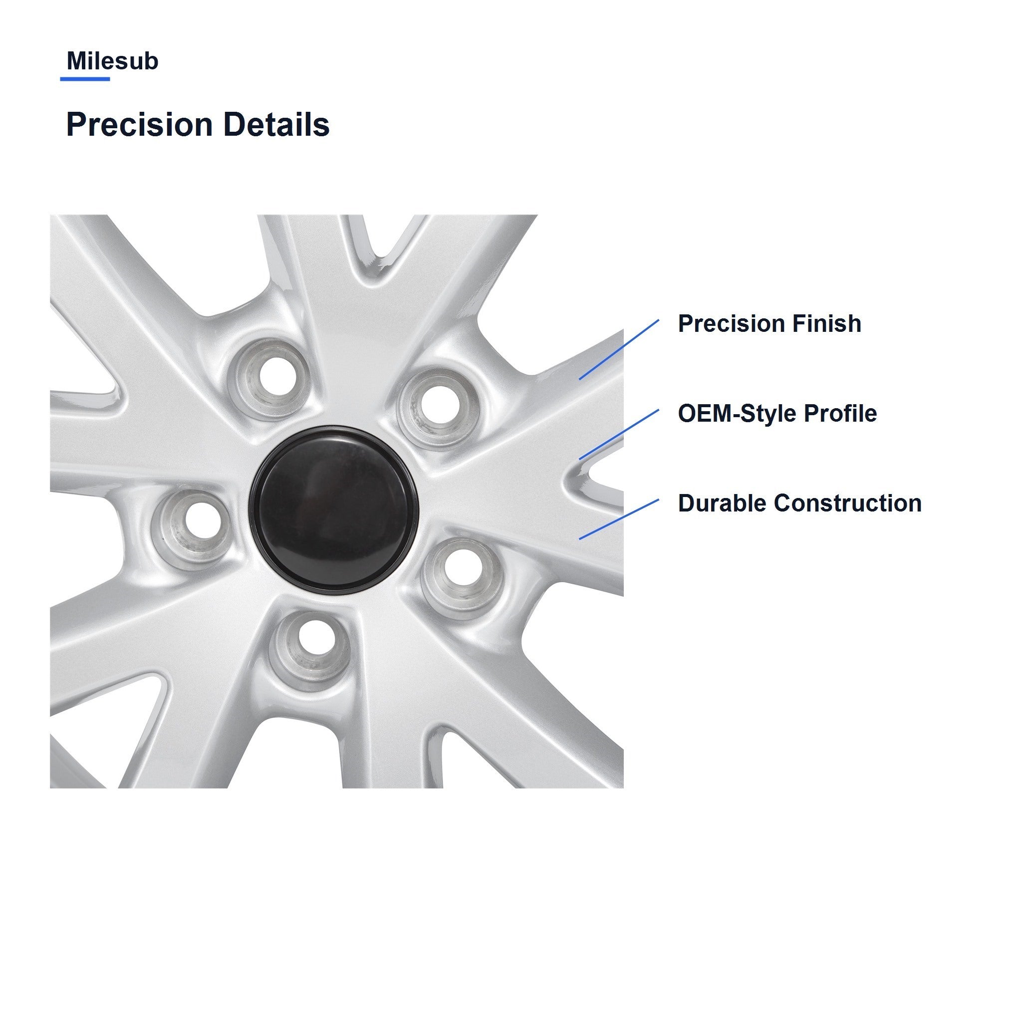 Milesub 16" OEM Style Replacement Wheel for Volkswagen Jetta 2010-2018 - Precision Details