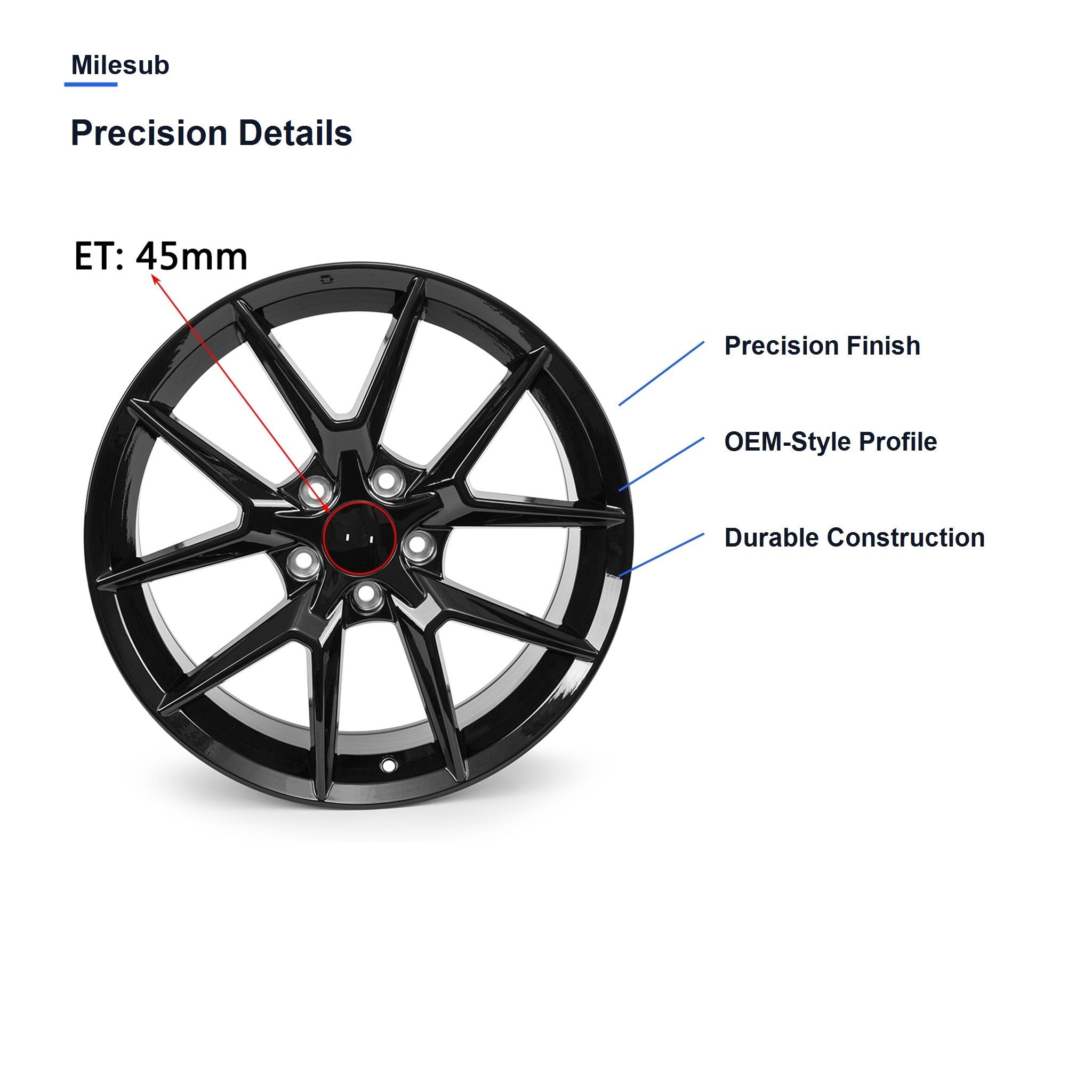 Milesub 18" OEM Style Replacement Wheel for Honda Civic 2016-2024 - Precision Details