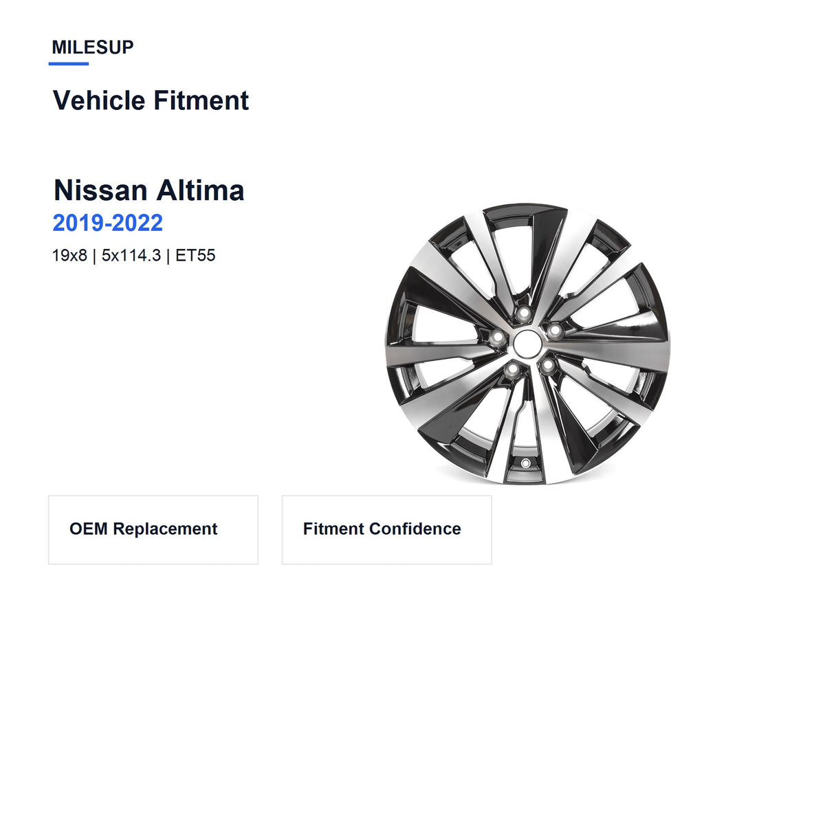 MilesUp 19" OEM Style Replacement Wheel for Nissan Altima 2019-2022 - Vehicle Fitment