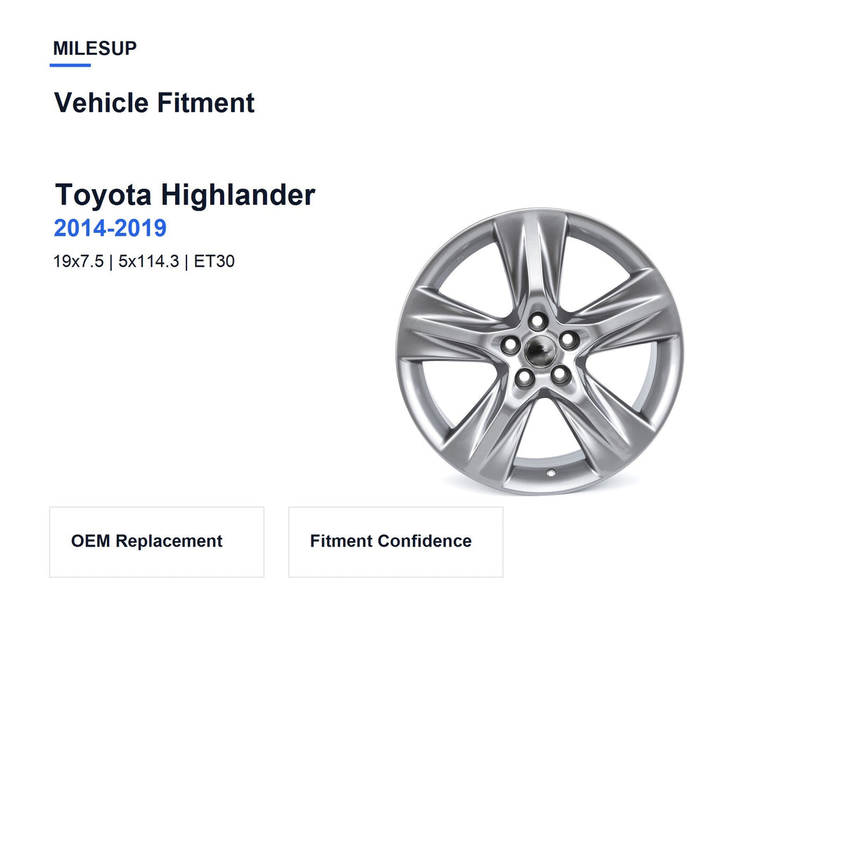 MilesUp 19" OEM Style Replacement Wheel for Toyota Highlander 2014-2019 - Vehicle Fitment