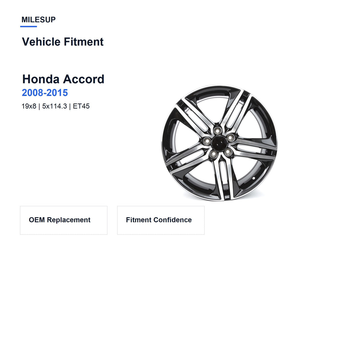 MilesUp 19" OEM Style Replacement Wheel for Honda Accord 2008-2015 - Vehicle Fitment