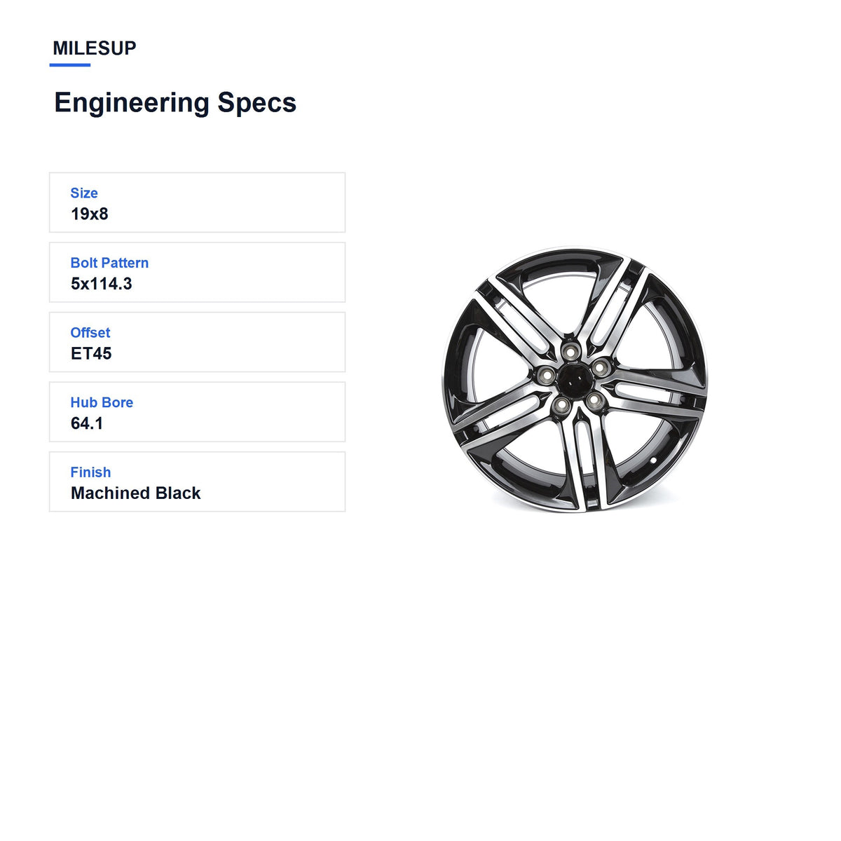 MilesUp 19" OEM Style Replacement Wheel for Honda Accord 2008-2015 - Engineering Specs