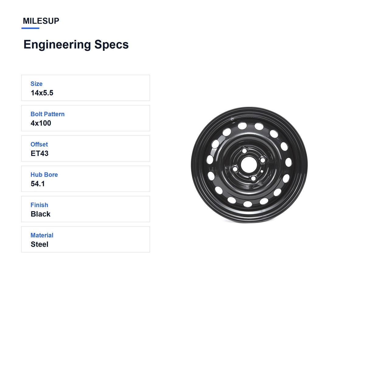 MilesUp 14" OEM Style Replacement Wheel for Hyundai - Engineering Specs