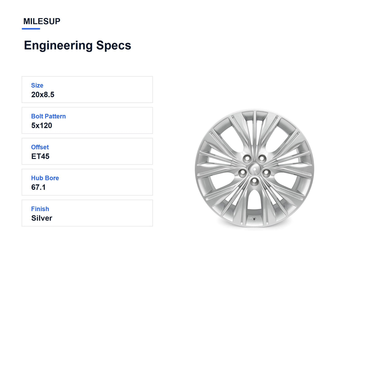 MilesUp 20" OEM Style Replacement Wheel for Impala 2014-2020 - Engineering Specs