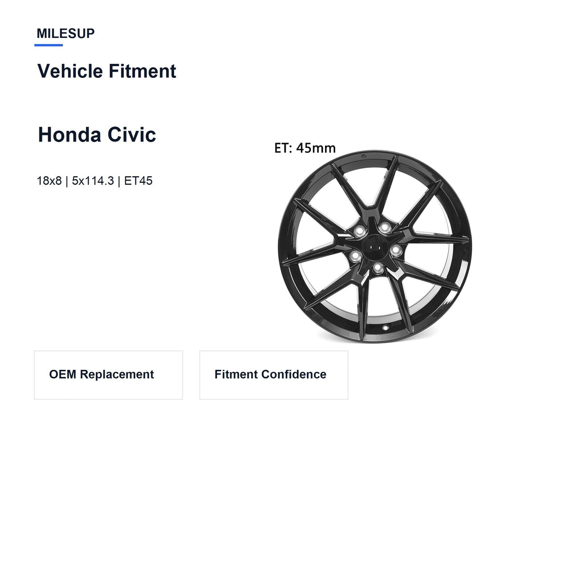 MilesUp 18" OEM Style Replacement Wheel for Honda Civic 2016-2024 - Vehicle Fitment