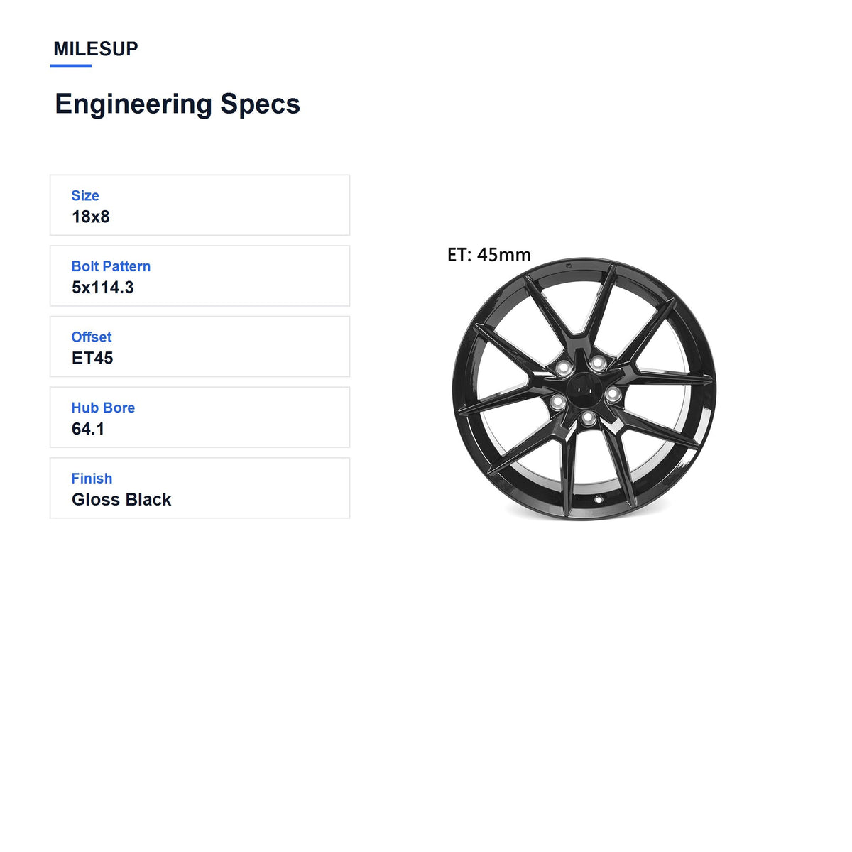 MilesUp 18" OEM Style Replacement Wheel for Honda Civic 2016-2024 - Engineering Specs