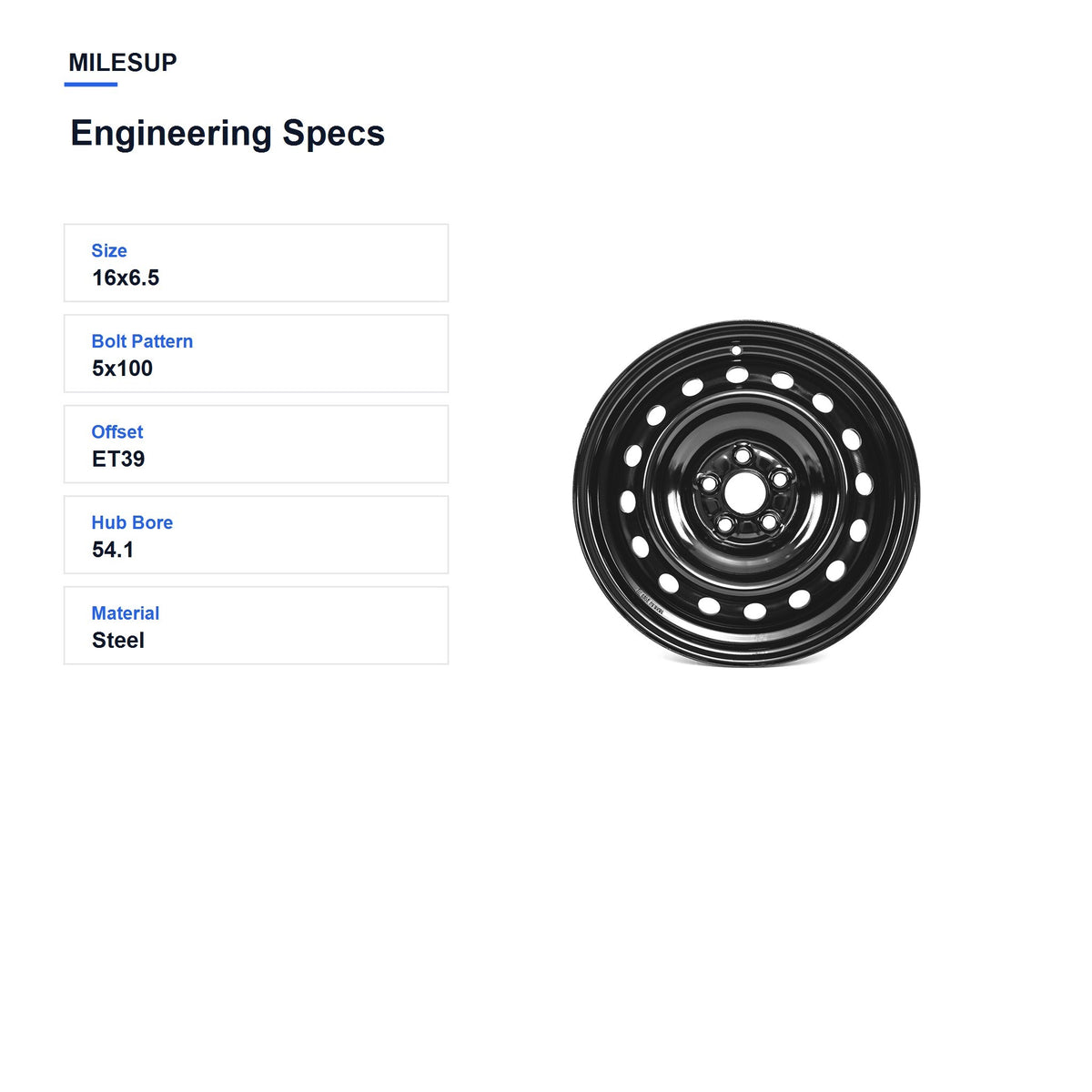 MilesUp 16" OEM Style Replacement Wheel for Toyota Corolla 2009-2019 - Engineering Specs