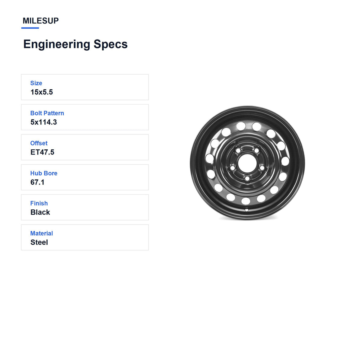 MilesUp 15" OEM Style Replacement Wheel for Nissan NV200 2013-2021 - Engineering Specs