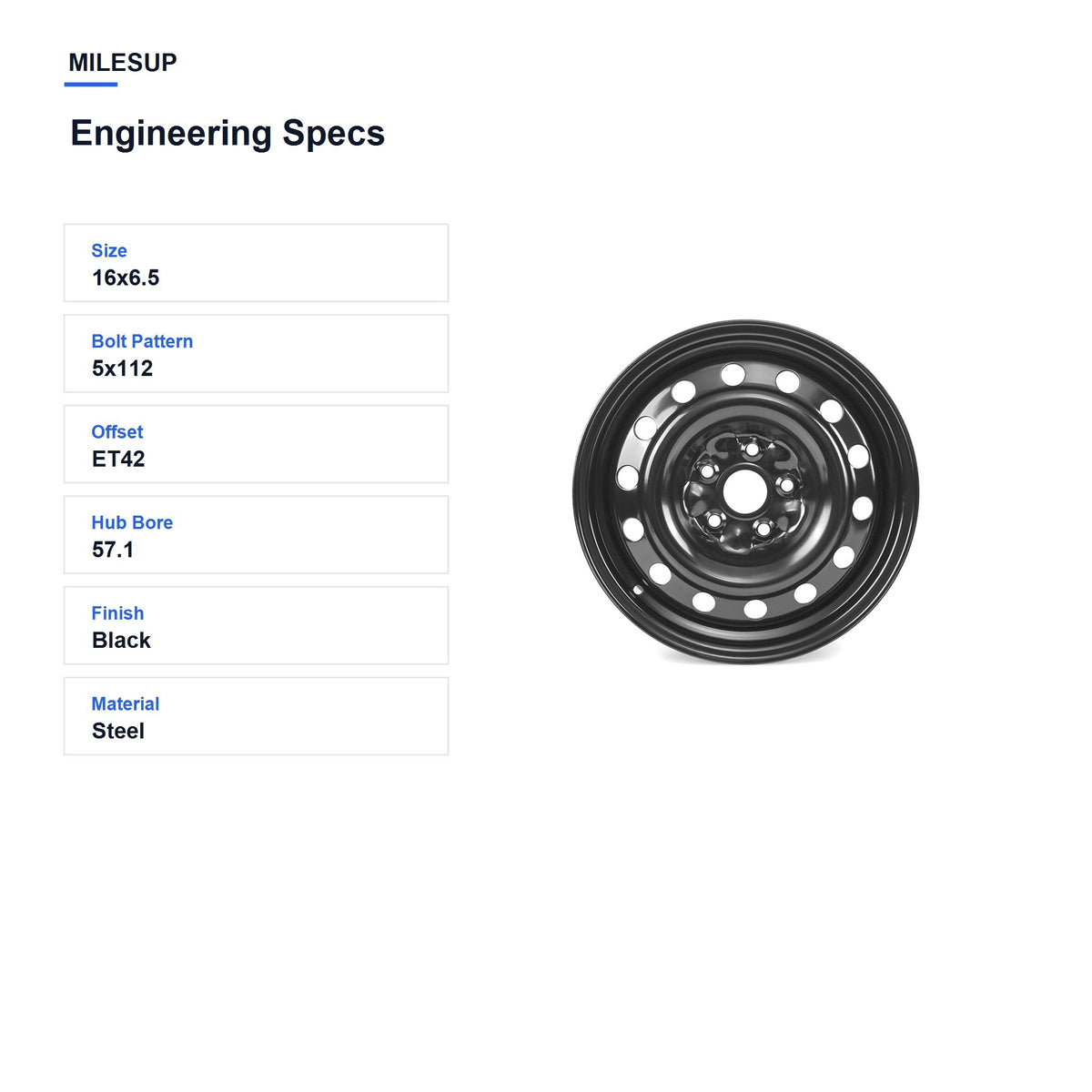 MilesUp 16" OEM Style Replacement Wheel for Volkswagen Jetta 2005-2018 - Engineering Specs