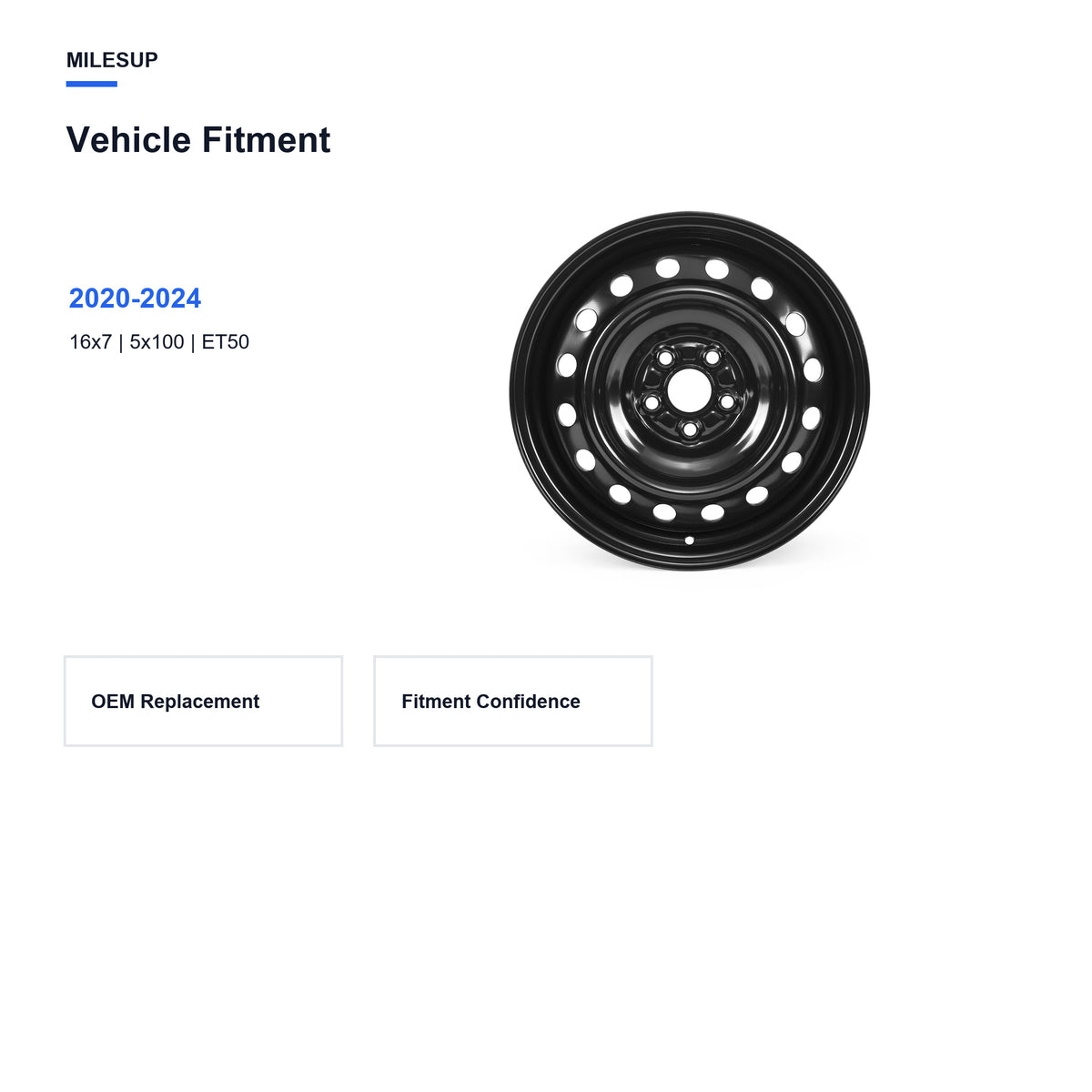 Bolt pattern and offset chart for the 16x7 Black replacement wheel for Toyota Corolla 2020-2024