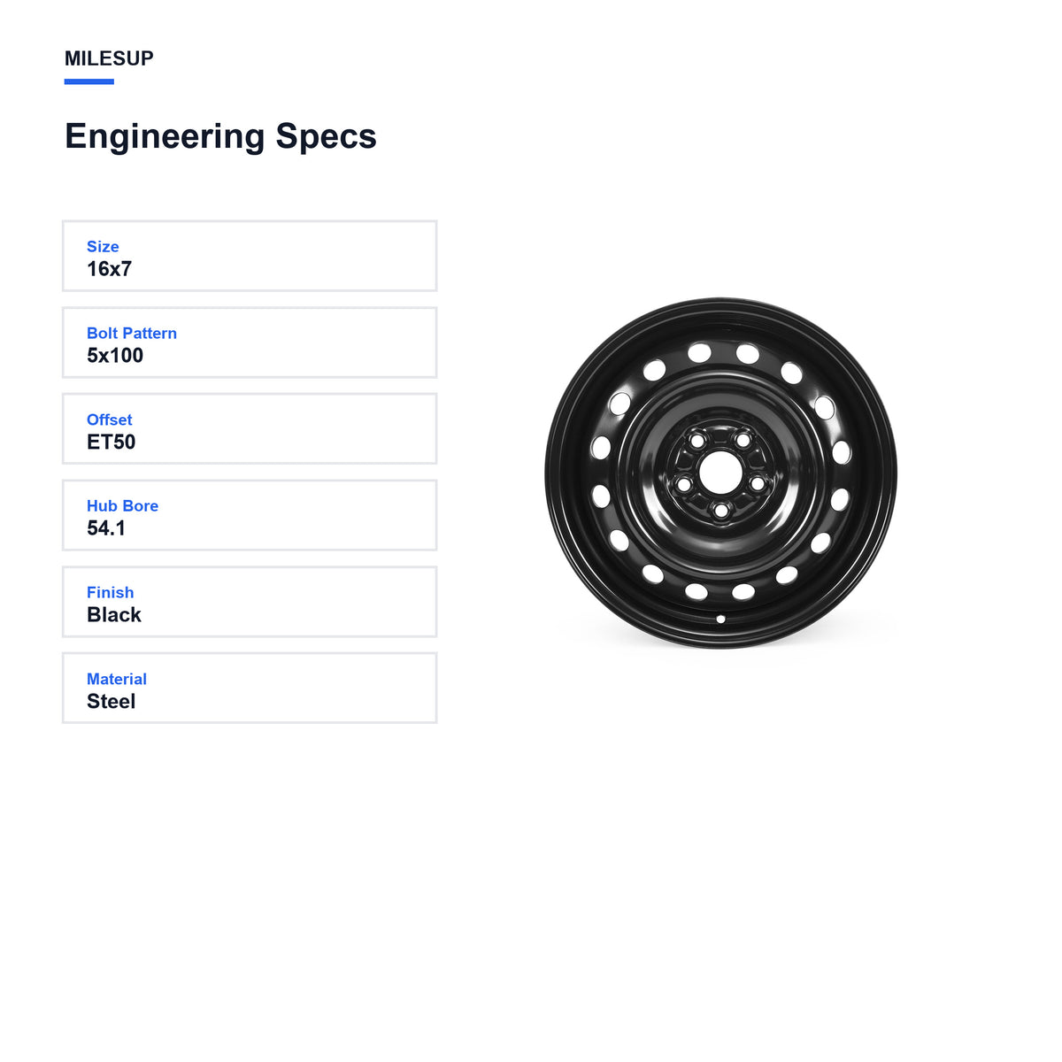 Engineering specifications for the 16x7 Black replacement wheel for Toyota Corolla 2020-2024