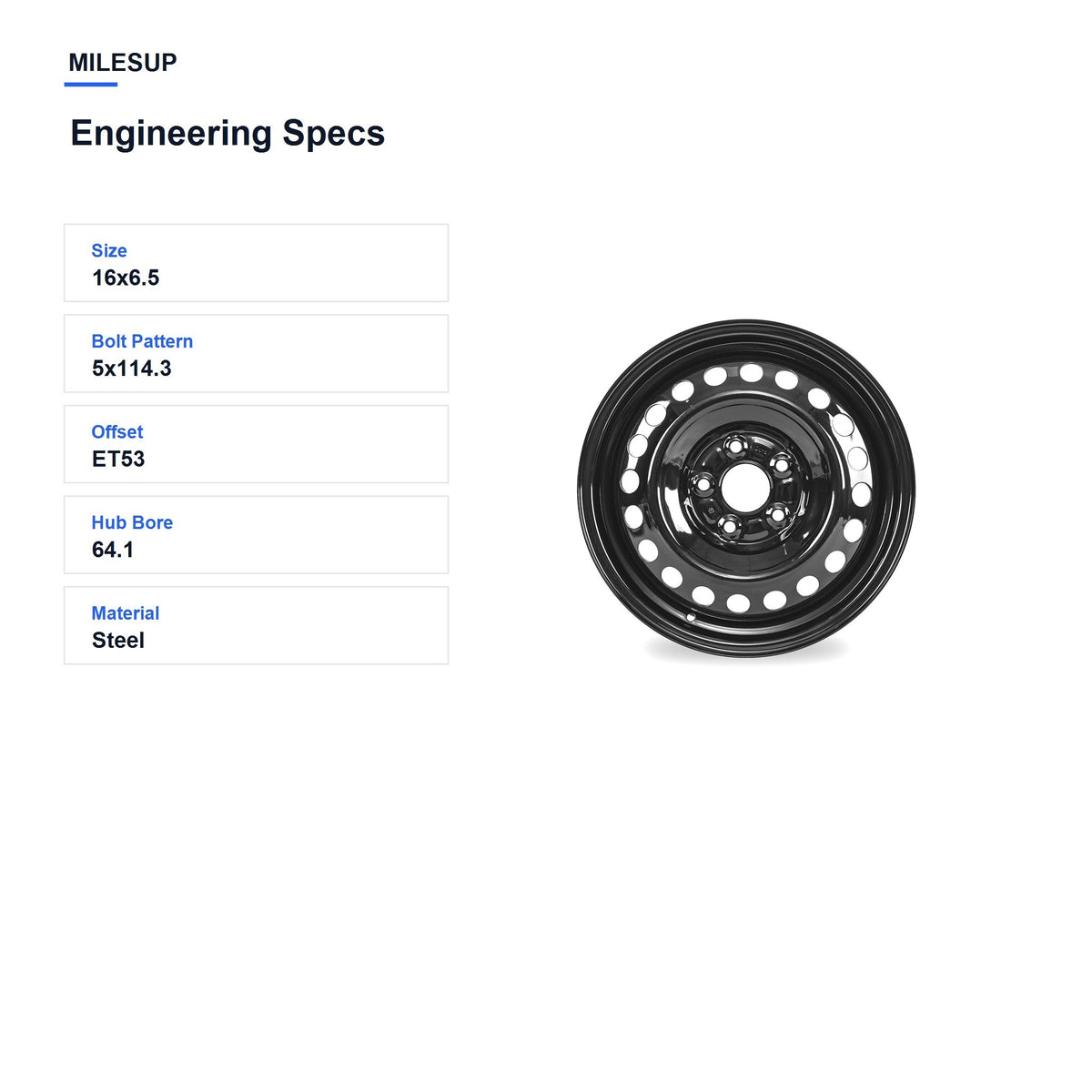 MilesUp 16" OEM Style Replacement Wheel for Honda Civic 2006-2012 - Engineering Specs