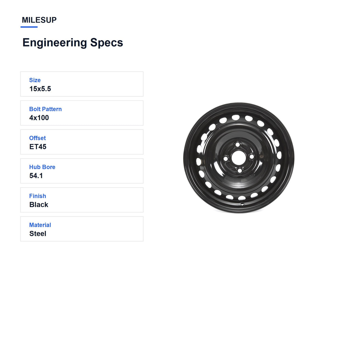 MilesUp 15" OEM Style Replacement Wheel for Kia RIO 2018-2022 - Engineering Specs