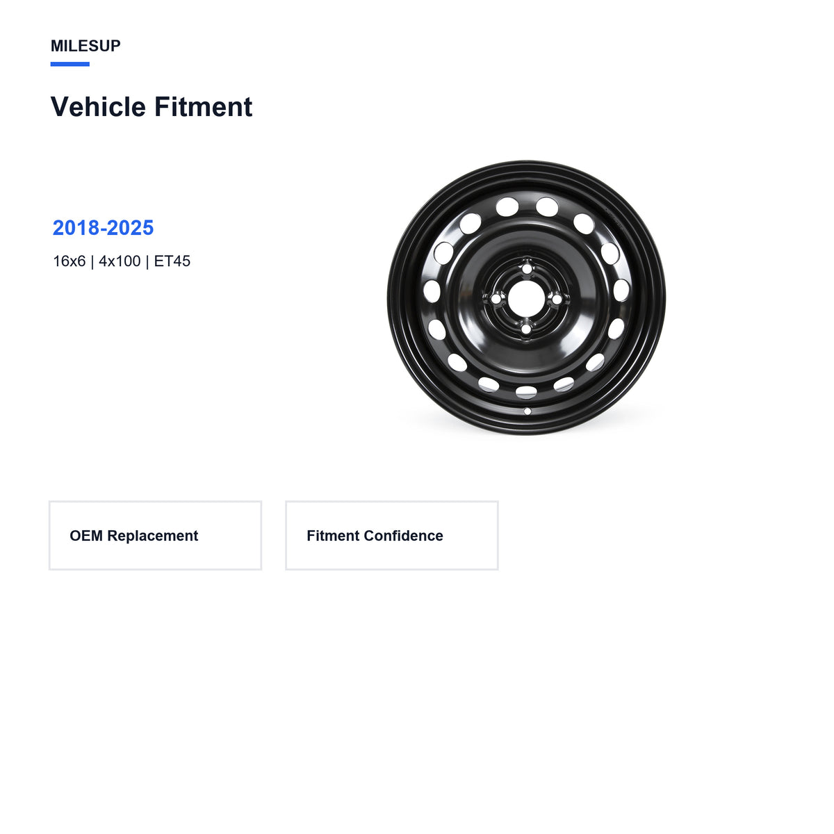 Bolt pattern and offset chart for the 16x6 Black replacement wheel for Nissan Kicks 2018-2025