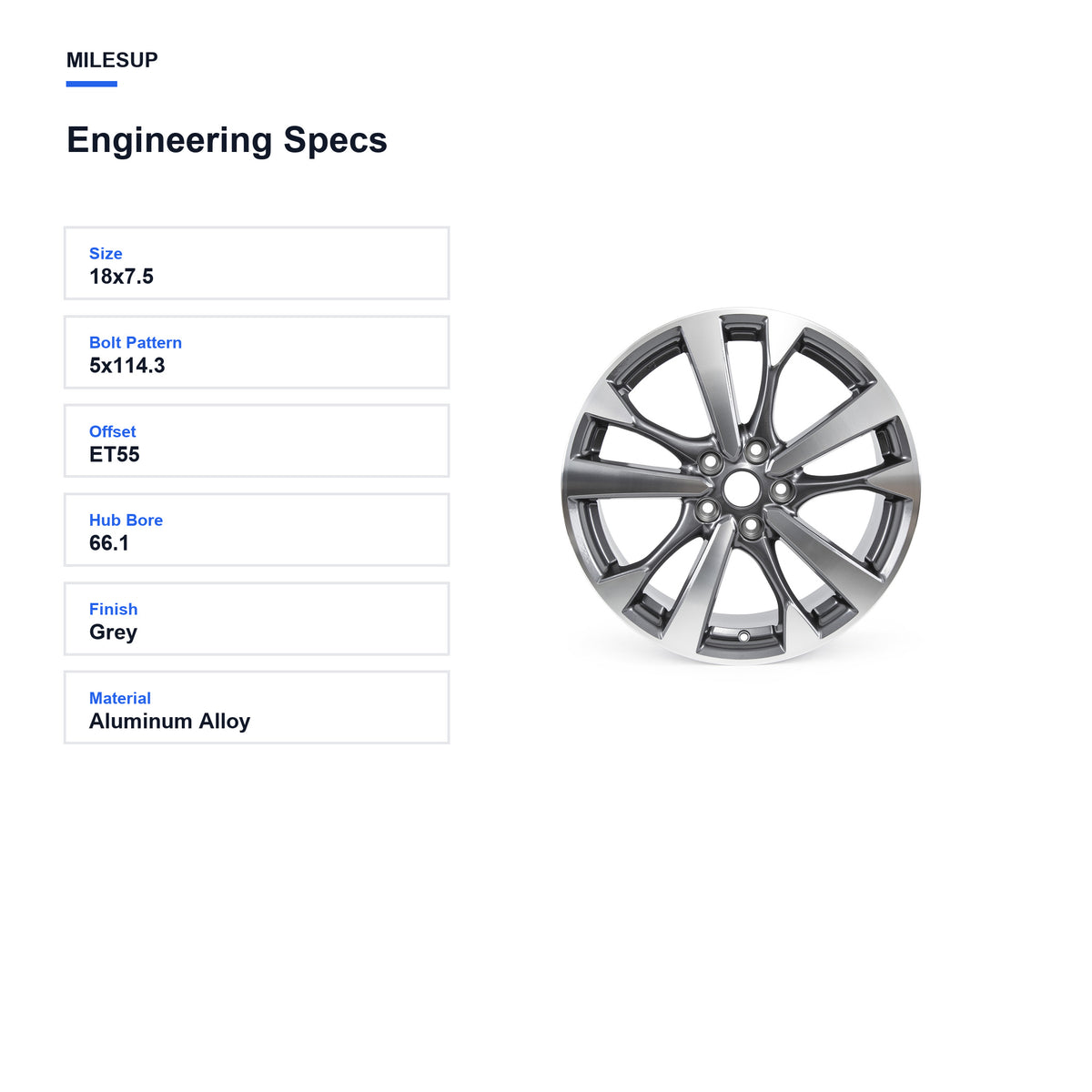 Engineering specifications for the 18x7.5 Grey replacement wheel for Nissan Altima 2016-2018