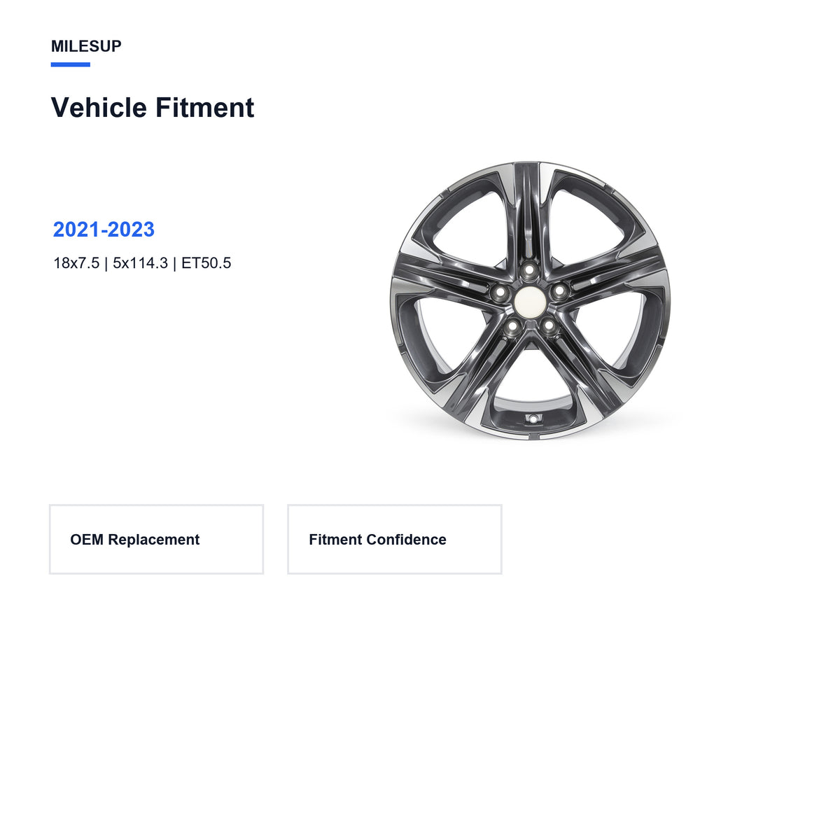 Bolt pattern and offset chart for the 18x7.5 Grey replacement wheel for Kia K5 2021-2023