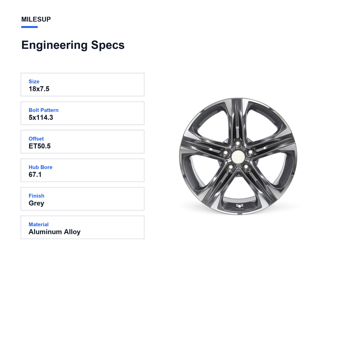 Engineering specifications for the 18x7.5 Grey replacement wheel for Kia K5 2021-2023