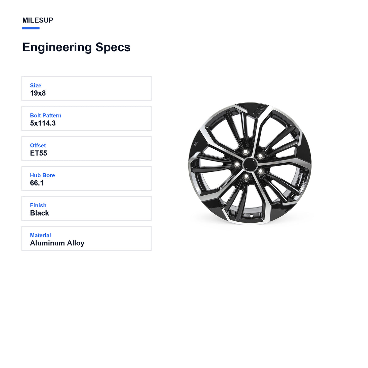 Engineering specifications for the 19x8 Black replacement wheel for Nissan Altima 2019-2025