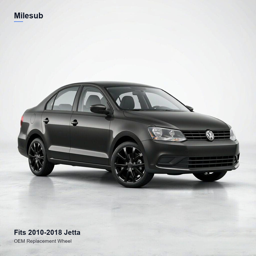 16x6.5 Black replacement wheel installed on a Volkswagen Jetta 2010-2018