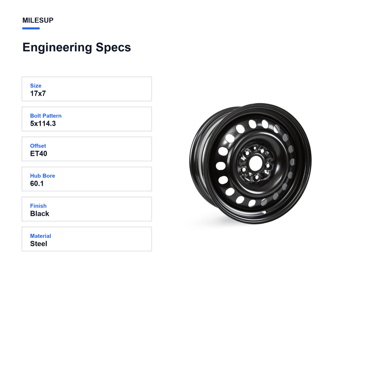 Engineering specifications for the 17x7 Black replacement wheel for Toyota RAV4 2019-2024