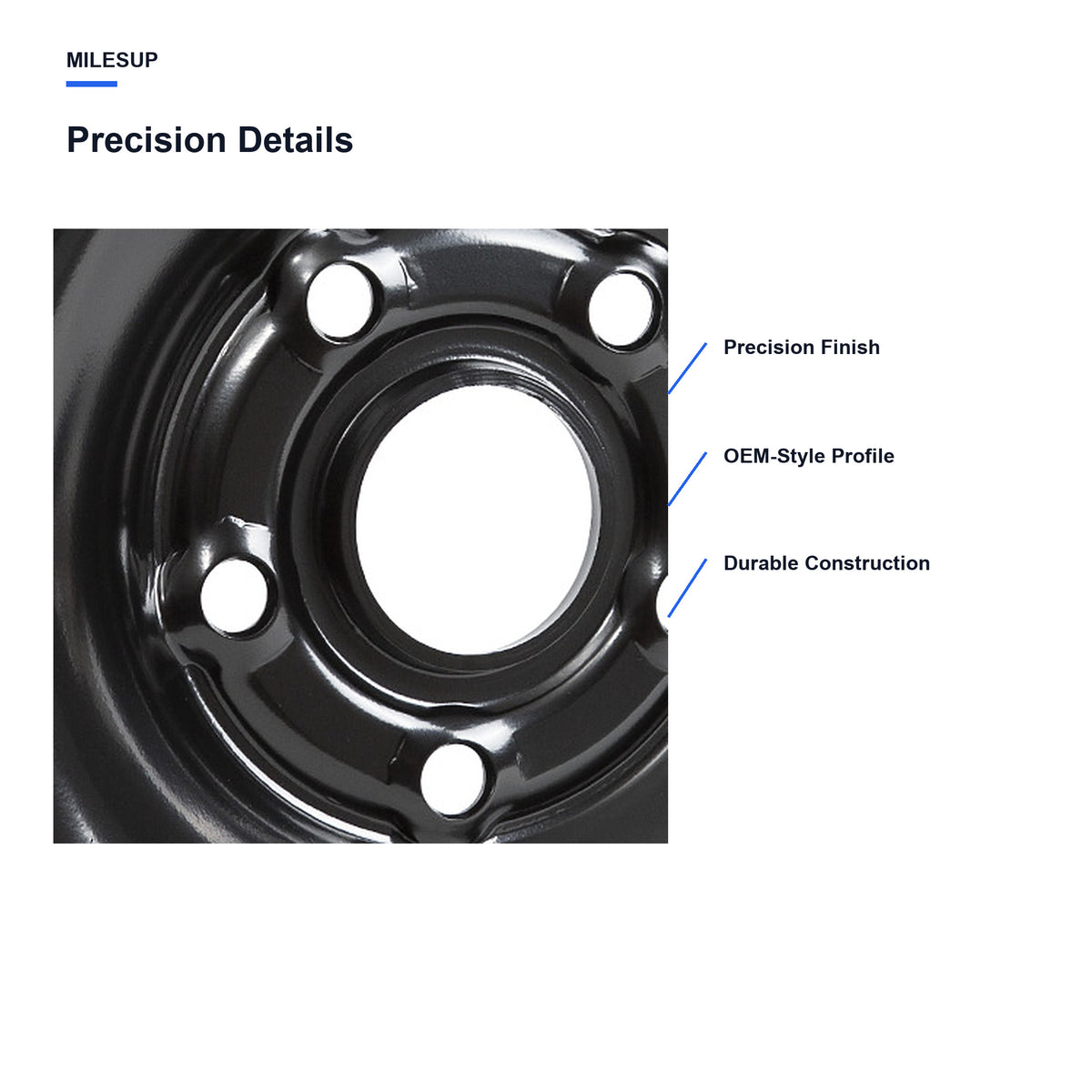 Close-up of the Black finish on the 15x6 replacement wheel for Volkswagen Jetta 2006-2019