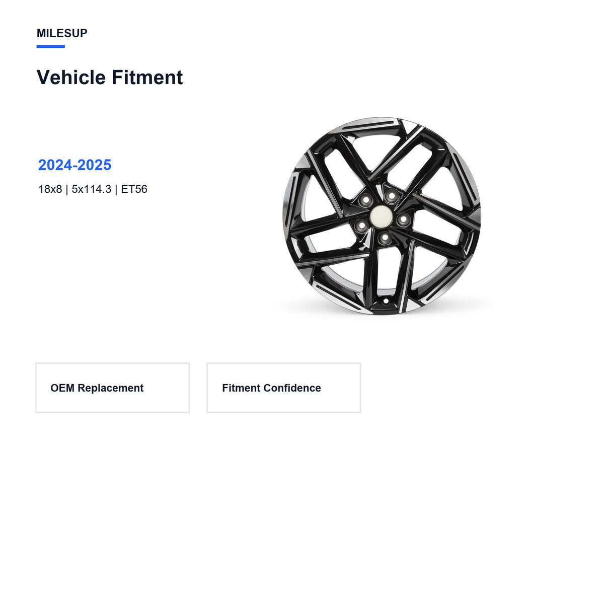 Bolt pattern and offset chart for the 18x8 Black replacement wheel for Kia K4 2024-2025
