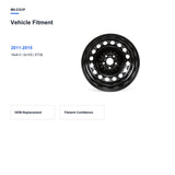 Bolt pattern and offset chart for the 16x6.5 Black replacement wheel for Chevrolet Cruze 2011-2015