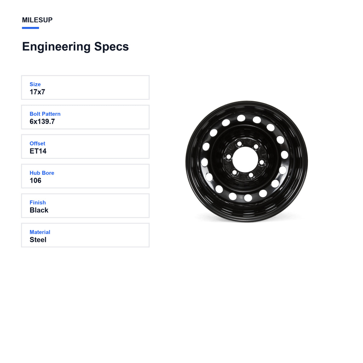 Milesub 17" OEM Style Replacement Wheel for Toyota 4Runner 2010-2024 - Engineering Specs