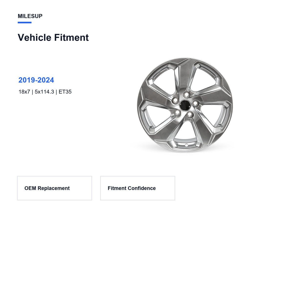 Bolt pattern and offset chart for the 18x7 Grey replacement wheel for Toyota RAV4 2019-2024