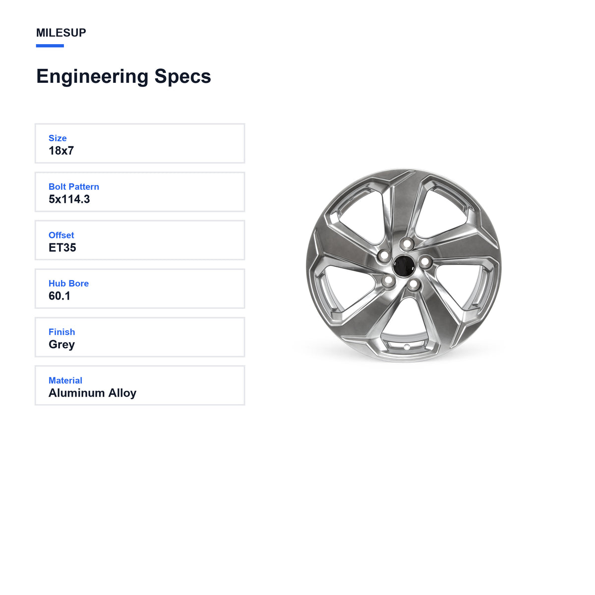 Engineering specifications for the 18x7 Grey replacement wheel for Toyota RAV4 2019-2024
