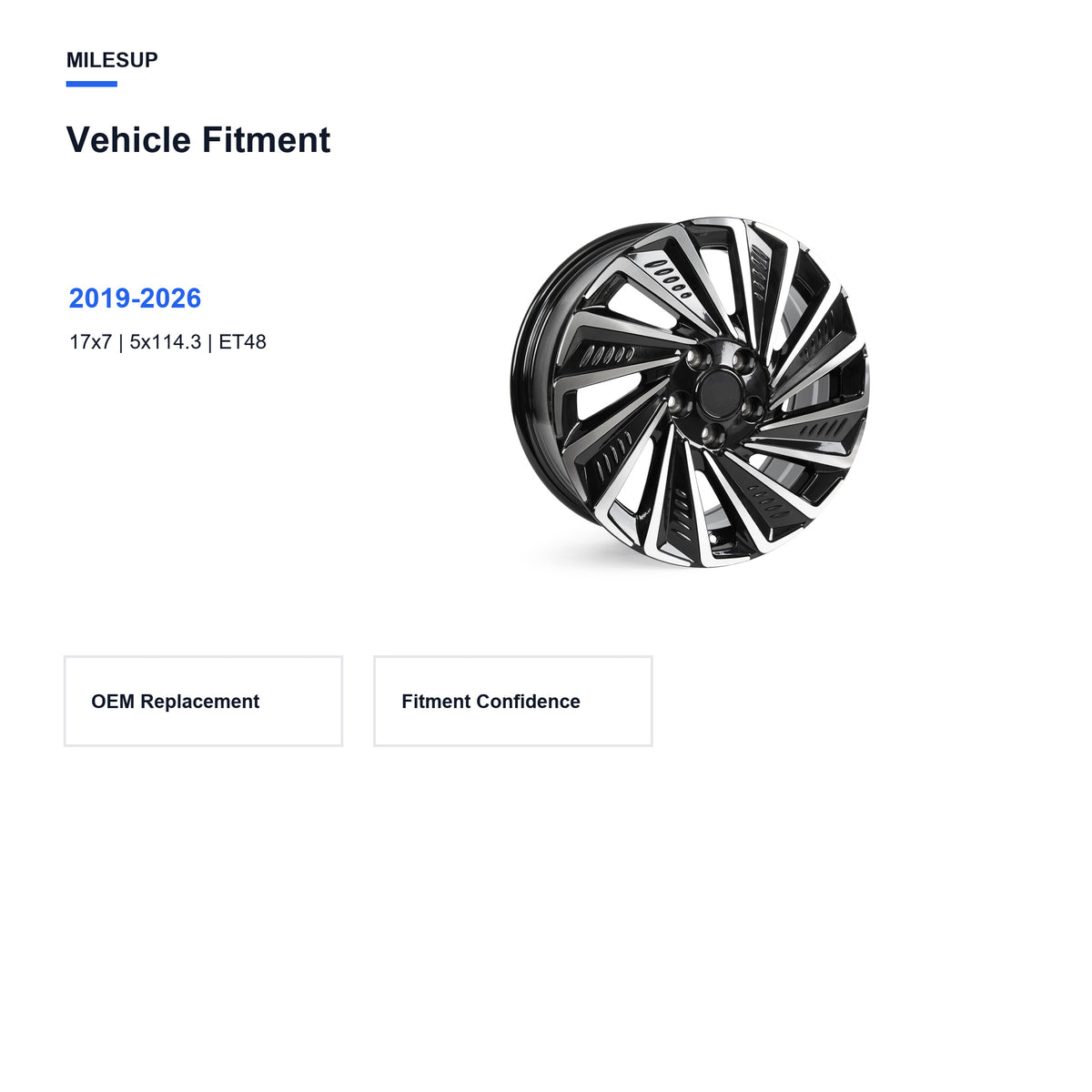 Bolt pattern and offset chart for the 17x7 Black replacement wheel for Hyundai Sonata 2019-2026