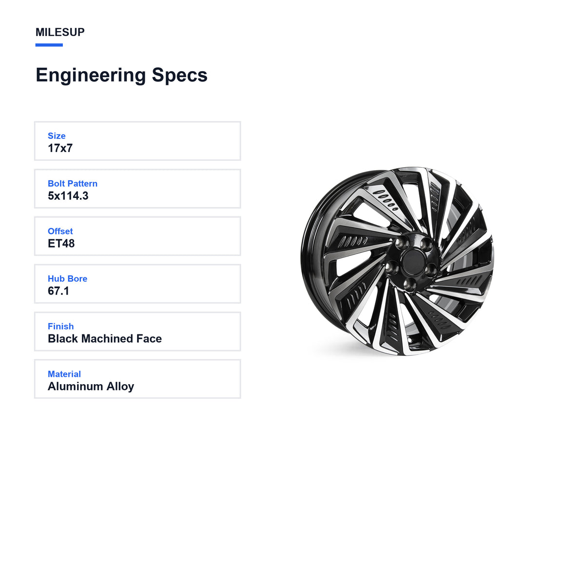 Engineering specifications for the 17x7 Black replacement wheel for Hyundai Sonata 2019-2026